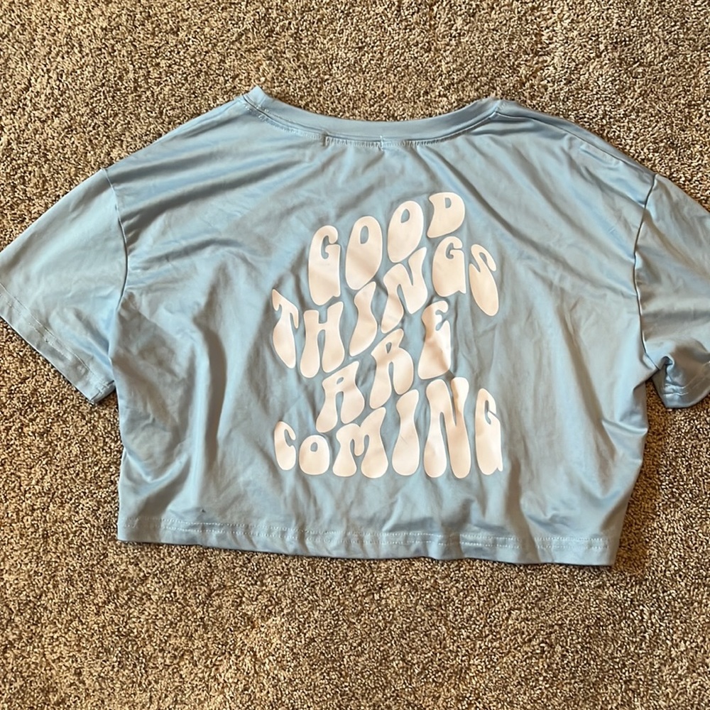 Shein Blue Cropped Tee - Picture 2 of 2